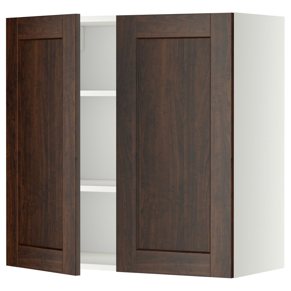 Навесной шкаф с полками, 2 дверцы МЕТОД, белый, Эдсерум коричневый - схема-чертеж с размерами