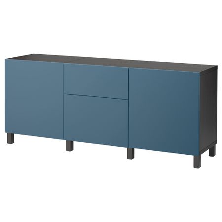 Комбинация для хранения с ящиками БЕСТО, черно-коричневый, Вальвикен темно-синий (180x40x74 см)