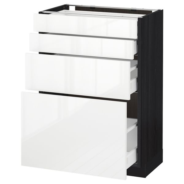Напольный шкаф 4 фронтальных панели, 4 ящика МЕТОД / МАКСИМЕРА, черный, Рингульт белый - схема-чертеж с размерами