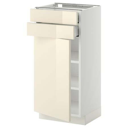 Напольный шкаф с дверцей, 2 ящиками МЕТОД / МАКСИМЕРА, белый, Рингульт кремовый