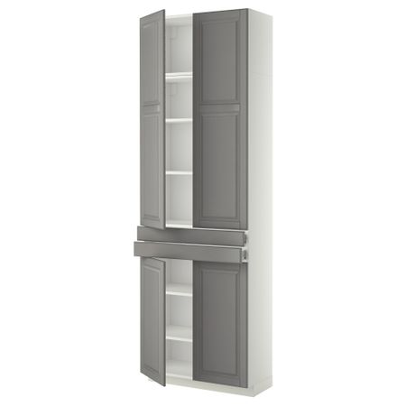 Высокий шкаф + полки, 2 ящика, 4 дверцы МЕТОД / ФОРВАРА, белый, Будбин серый (80x37x240 см)