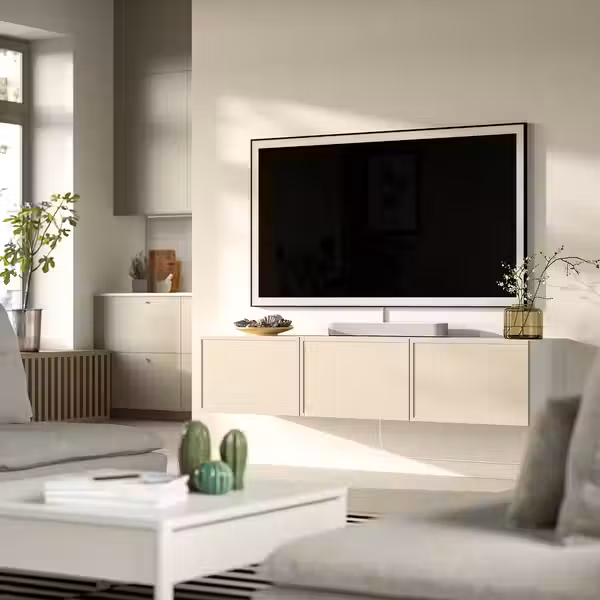 BESTÅ Тумба под ТВ, с дверцами - белый/Krukmakare бежевый 180x42x38 см - фото 2