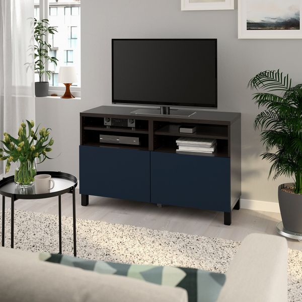 Тумба под ТВ, с дверцами, черно-коричневый/нотвикен/стуббарп синий 120x42x74 см IKEA BESTÅ БЕСТО 092.990.48 - фото 2