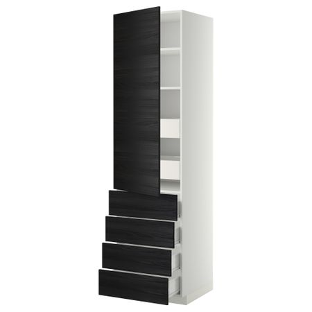 Высокий шкаф с полками/6 ящик, дверцами, 4 фронтальные панели МЕТОД / ФОРВАРА, белый, Тингсрид черный