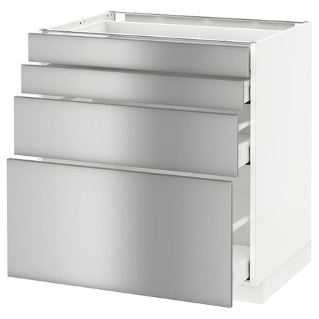Напольный шкаф 4 фронтальных панели, 4 ящика, белый, Гревста нержавеющая сталь 80x60 см IKEA МЕТОД / МАКСИМЕРА 193.316.89