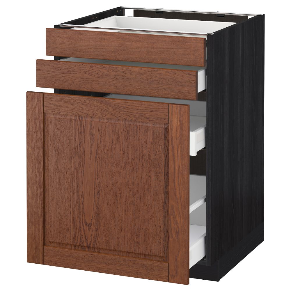 Напольный шкаф с выдвижными модулями, 2 фронтальные панели МЕТОД / МАКСИМЕРА, черный, Филипстад коричневый - схема-чертеж с размерами