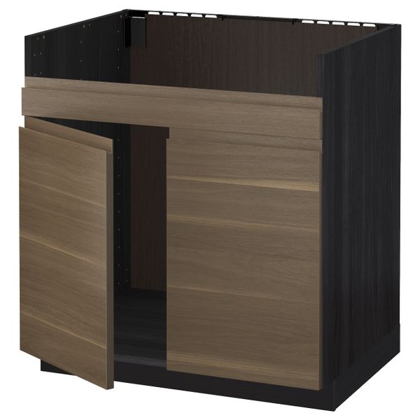 Напольный шкаф для двойной мойки ХАВСЕН, черный/Воксторп грецкий орех 80x60 см IKEA МЕТОД 692.802.96 - схема-чертеж с размерами