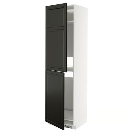 METOD Высокий шкаф д/холодильн/морозильн - белый/Bodbyn чёрный 60x60x220 см