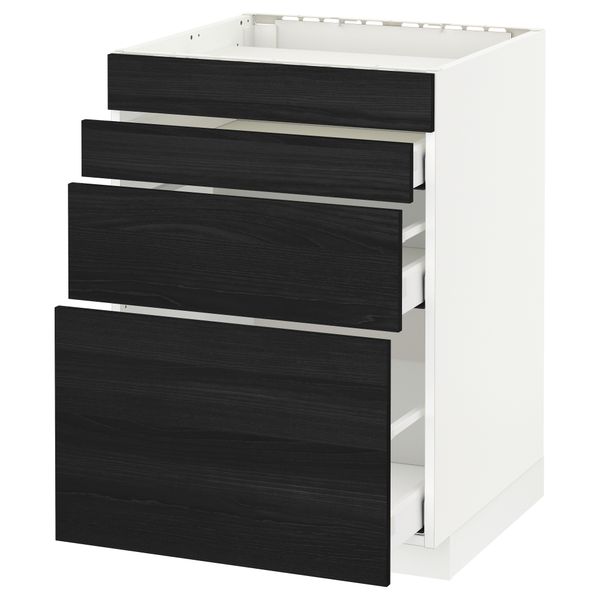 Напольный шкаф для духовки, 4фасада, 3 ящика МЕТОД / МАКСИМЕРА, белый, Тингсрид черный - схема-чертеж с размерами
