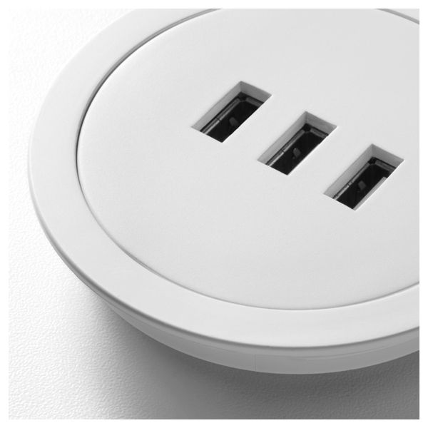 Интегрированное USB-зарядка РЭЛЛЕН, белый - схема-чертеж с размерами