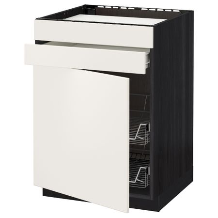 Напольный шкаф для варочной панели, ящик, 2 проволочных корзины МЕТОД / ФОРВАРА, черный, Веддинге белый (60x60 см)