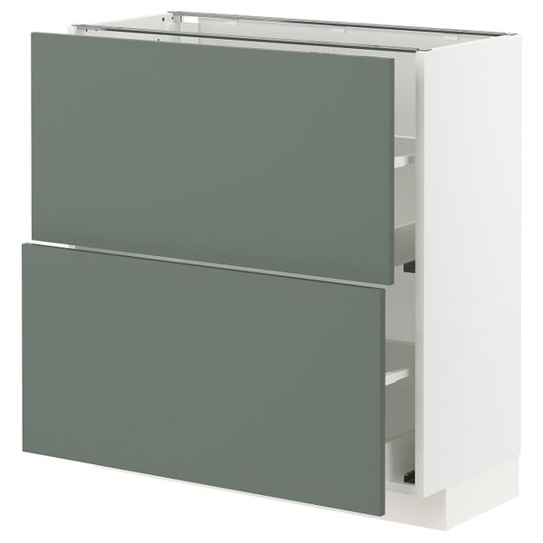 Напольный шкаф с 2 ящиками, белый/Бодарп серо-зеленый 80x37 см IKEA METOD МЕТОД / MAXIMERA МАКСИМЕРА 693.166.91 - фото 1