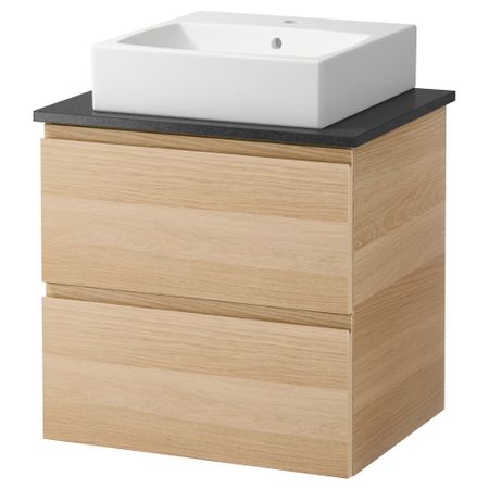 Шк п-раковину/столешн45x45/раковина ГОДМОРГОН/АЛДЕРН / ТОРНВИКЕН, под беленый дуб, черный (62x49x72 см)