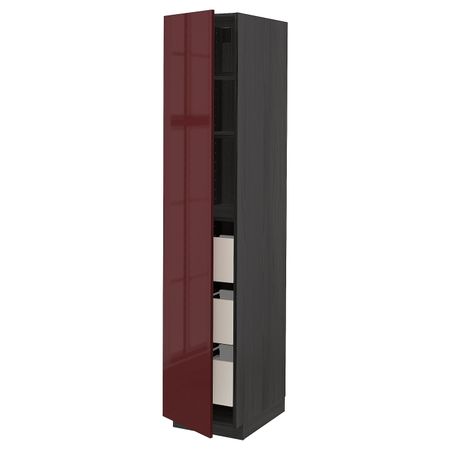 Высокий шкаф с ящиками, черный Калларп/глянцевый темный красно-коричневый 40x60x200 см IKEA МЕТОД / ФОРВАРА 093.279.99