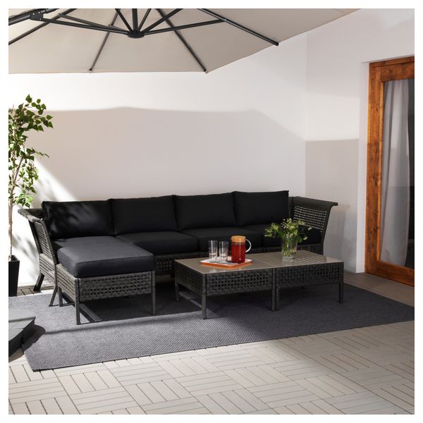 4-местный диван + табурет для ног, садовый КУНГСХОЛЬМЕН / КУНГСЭ, черно-коричневый (142/284x80x73 см) - фото 2