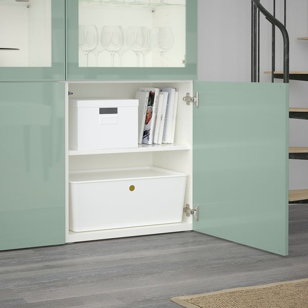 Комбинация для хранения + стеклянная дверц, белый Сельсвикен, глянцевый/серо-зеленый светлый прозрачное стекло, 120x40x192 см - схема-чертеж с размерами