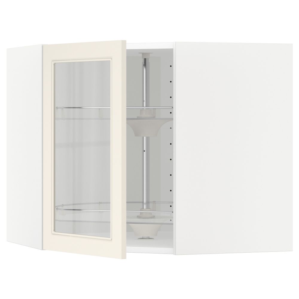 Угловой навесной шкаф с вращающающейся секцией, стеклянными дверцами МЕТОД, белый, Хитарп белый с оттенком - схема-чертеж с размерами