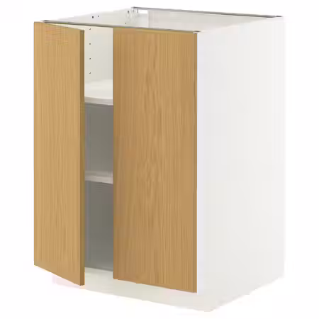 METOD Напольный шкаф с полками/2дверцами - белый/Sinarp дубовый шпон 60x60 см