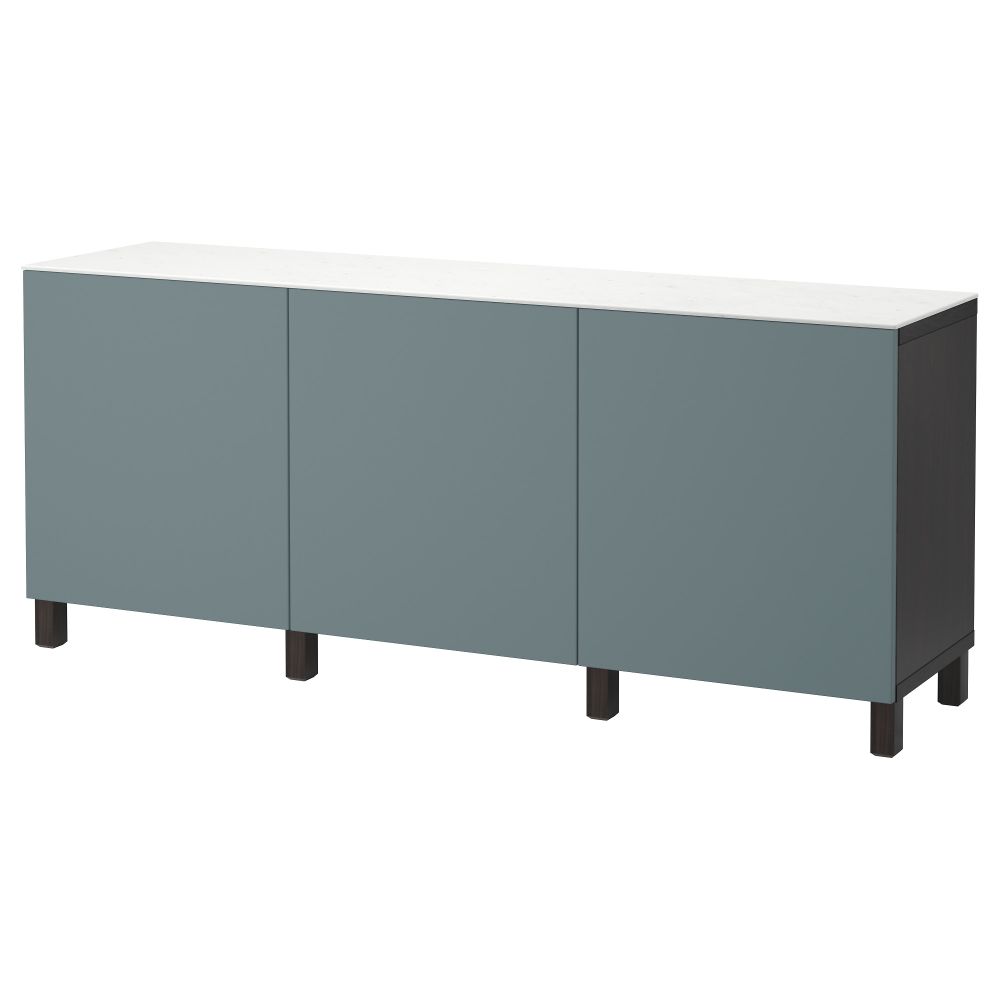 Комбинация для хранения с дверцами БЕСТО, черно-коричневый, Вальвикен серо-бирюзовый (180x42x74 см) - фото 1