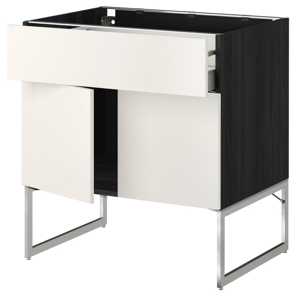 Напольный шкаф, полки, ящик, 2 двери МЕТОД / МАКСИМЕРА, черный, Веддинге белый - схема-чертеж с размерами