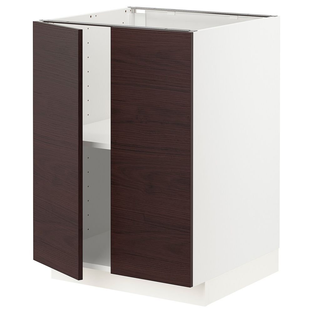 Напольный шкаф с полками/2двери, белый Аскерсунд/темно-коричневый под ясень 60x60 см IKEA METOD МЕТОД 193.336.88 - фото 1