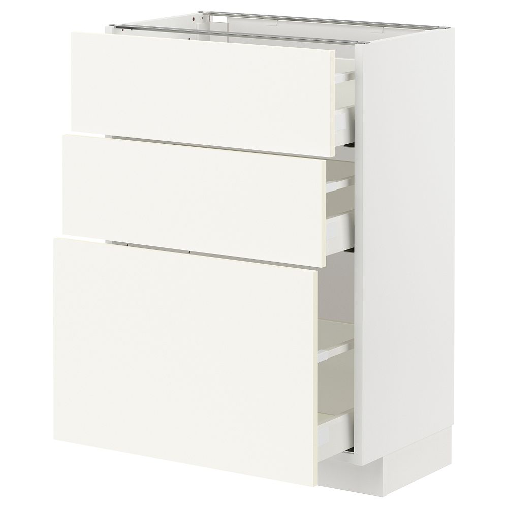Напольный шкаф с 3 ящиками, белый, Vallstena белый, 60x37 см IKEA METOD МЕТОД, MAXIMERA МАКСИМЕРА 495.072.29 - фото 1