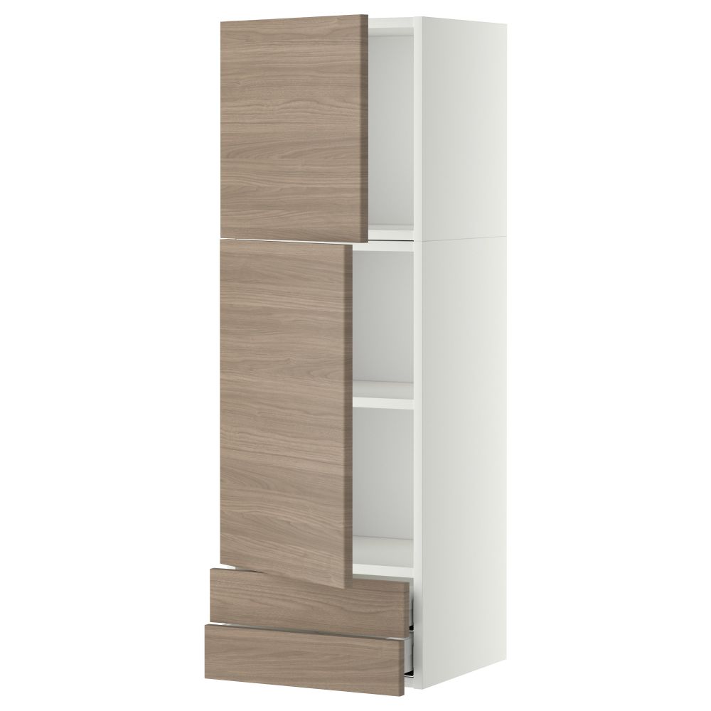 Навесной шкаф, 2 дверцы, 2 ящика МЕТОД / МАКСИМЕРА, белый, Брокхульт светло-серый - фото 1