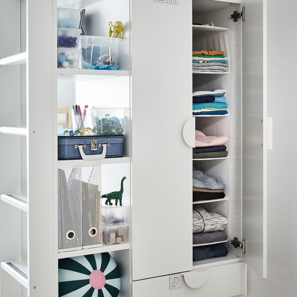 Кровать-чердак, белый серый/с письменным столом с 3 ящиками 90x200 см IKEA SMÅSTAD СМОСТАД 994.374.51 - схема-чертеж с размерами