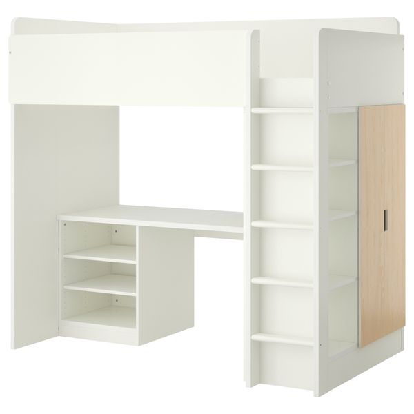 Кровать-чердак, 2 полки, 2 дверцы СТУВА, белый, береза (207x99x193 см) - фото 1