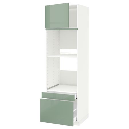 Высокий шкаф для духовки комбинированный, духовка + дверца, 2 ящика МЕТОД / МАКСИМЕРА, белый, Калларп светло-зеленый