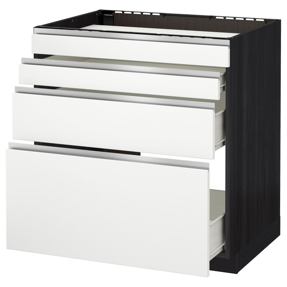 Напольный шкаф для духовки, 4фасада, 3 ящика МЕТОД / ФОРВАРА, черный, Нодста белый - схема-чертеж с размерами