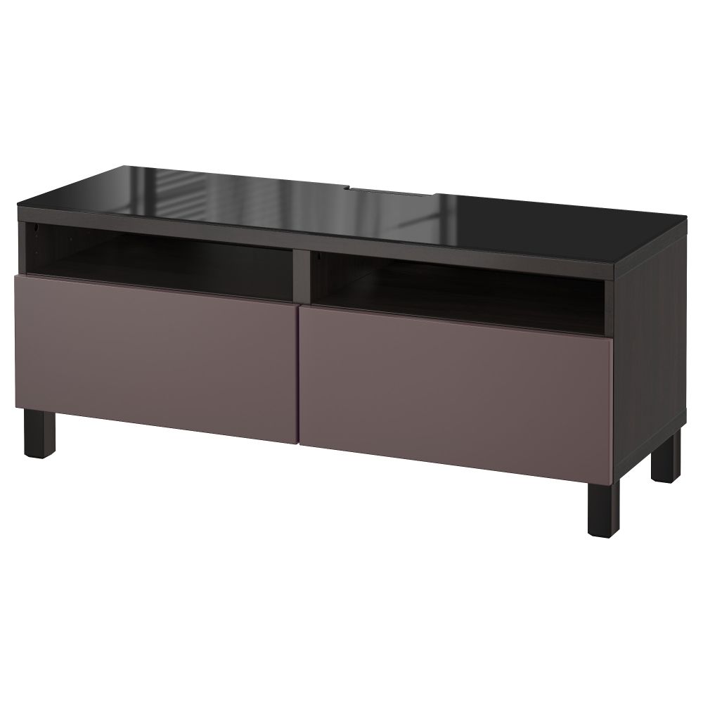 Тумба для ТВ с ящиками БЕСТО, черно-коричневый, Вальвикен темно-коричневый (120x40x48 см) - фото 1