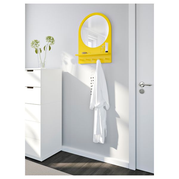 Зеркало с полкой и крючками САЛТРЁД, желтый (50x68 см) - фото 2