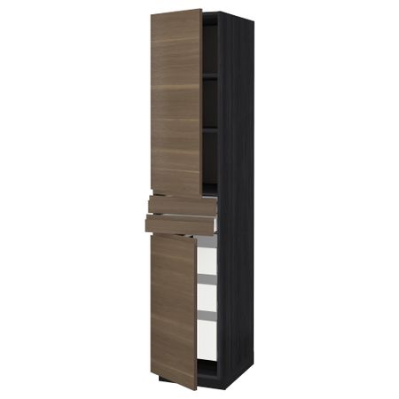 Высокий шкаф + полки, 5 ящиков, 2 дверцы, 2 фронтальных МЕТОД / МАКСИМЕРА, черный, Воксторп грецкий орех