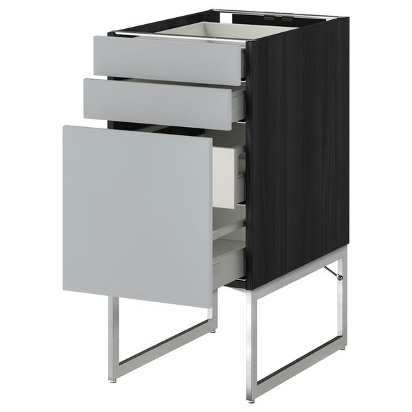Напольный шкаф 3 фронтальных панели, 2 нижних, 2 средних ящика МЕТОД / МАКСИМЕРА, черный, Веддинге серый - схема-чертеж с размерами