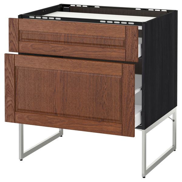 Напольный шкаф, 2 фронтальных панели, 3 ящика МЕТОД / МАКСИМЕРА, черный, Филипстад коричневый - схема-чертеж с размерами