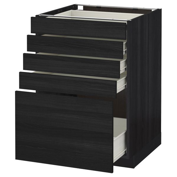 Напольный шкаф с 5 ящиками МЕТОД / ФОРВАРА, черный, Тингсрид черный - схема-чертеж с размерами