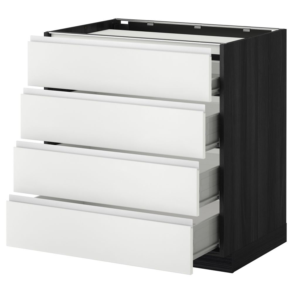 Напольный шкаф, 4 фронтальных панели, 4 ящика МЕТОД / ФОРВАРА, черный, Нодста белый - схема-чертеж с размерами