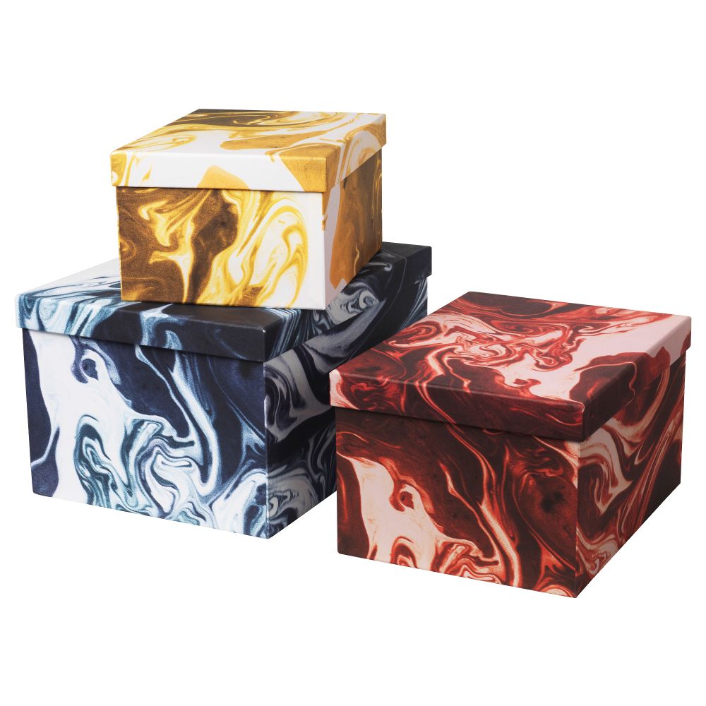 Набор коробок с крышкой, 3 штуки СТУНСИГ, под мрамор - схема-чертеж с размерами