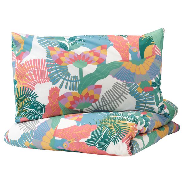 Пододеяльник и 1 наволочка, белый/разноцветный 150x200/50x70 см IKEA СКОГСФИББЛА 904.593.48 - фото 1