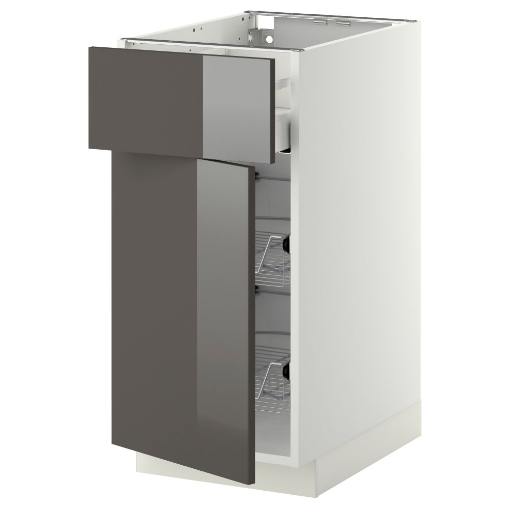 Напольный шкаф с проволочной корзиной, ящиком, дверью МЕТОД / МАКСИМЕРА, белый, Рингульт серый - схема-чертеж с размерами