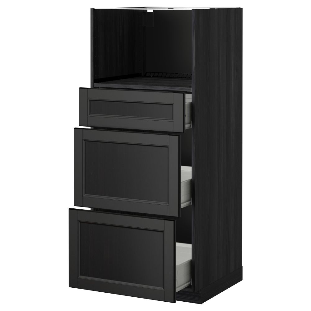 Высокий шкаф для СВЧ с 3 ящиками МЕТОД / ФОРВАРА, черный, Лаксарби черно-коричневый черно-коричневый (60x60x140 см) - фото 1