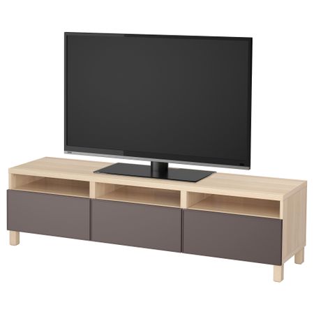 Тумба для ТВ с ящиками БЕСТО, под беленый дуб, Грундсвикен темно-серый (180x40x48 см)