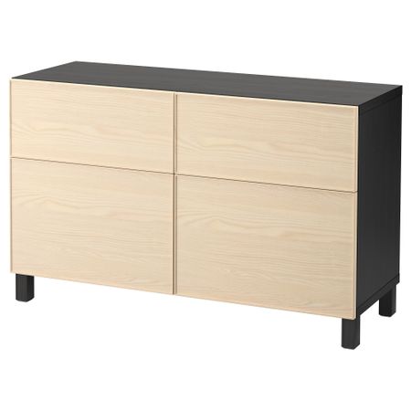 Комбинация для хранения с дверцами, ящиками БЕСТО, черно-коричневый, Инвикен ясеневый шпон (120x40x74 см)