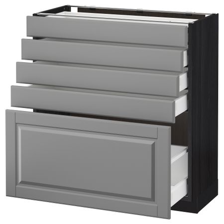 Напольный шкаф с 5 ящиками МЕТОД / МАКСИМЕРА, черный, Будбин серый