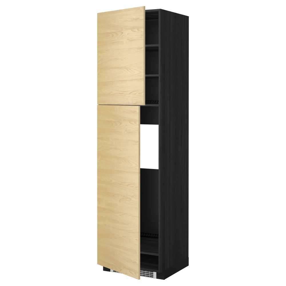 Высокий шкаф для холодильника, 2 дверцы МЕТОД, черный, Тингсрид береза - схема-чертеж с размерами