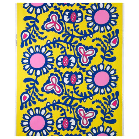 Ткань ФЭРКУЛЛА, с цветочным орнаментом желтый, синий/розовый (150 см)