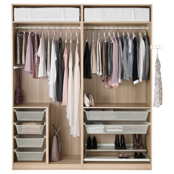 Гардероб, под беленый дуб, Фэрвик глянцевый/белый, 200x66x236 см IKEA ПАКС 893.063.23 - схема-чертеж с размерами