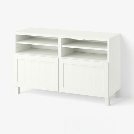 BESTÅ Тумба под ТВ, с дверцами - белый/пипмакаре белый 120x42x74 см