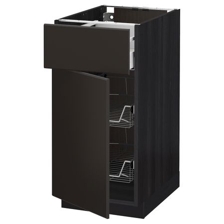 Напольный шкаф с проволочной корзиной/ящ/дверью, черный/Кунгсбакка антрацит 40x60 см IKEA МЕТОД / МАКСИМЕРА 192.205.73